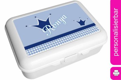 CreaDesign Brotdose mit Trennschale / Einsatz mit Name personalisiert Krone blau Spülmaschinenfest Mit Deckel BPA Frei Erweiterbar Leicht zu Säubern mit Namen Wiederverwendbar