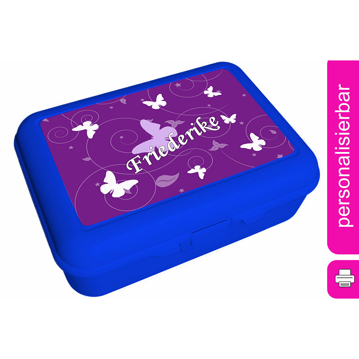 CreaDesign Brotdose mit Trennschale / Einsatz mit Name personalisiert Schmetterling Ornamente lila Spülmaschinenfest Mit Deckel BPA Frei Erweiterbar Leicht zu Säubern mit Namen Wiederverwendbar