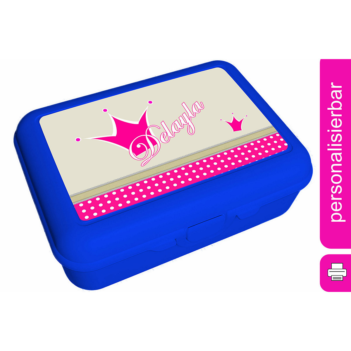 CreaDesign Brotdose mit Trennschale / Einsatz mit Name personalisiert Krone beige pink Spülmaschinenfest Mit Deckel BPA Frei Erweiterbar Leicht zu Säubern mit Namen Wiederverwendbar