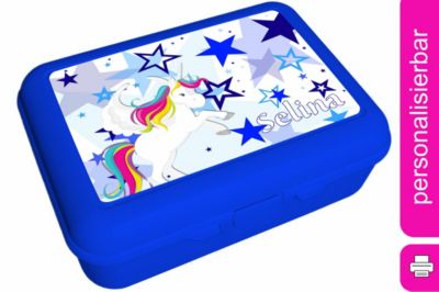 CreaDesign Brotdose mit Trennschale / Einsatz mit Name personalisiert Pegasus Sterne blau Spülmaschinenfest Mit Deckel BPA Frei Erweiterbar Leicht zu Säubern mit Namen Wiederverwendbar