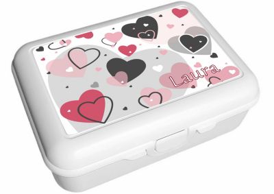 CreaDesign Brotdose mit Trennschale / Einsatz mit Name personalisiert Herz rosa grau Spülmaschinenfest Mit Deckel BPA Frei Erweiterbar Leicht zu Säubern mit Namen Wiederverwendbar RI11159