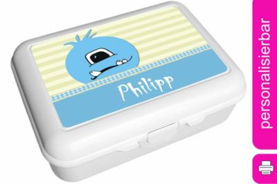 CreaDesign Brotdose mit Trennschale / Einsatz mit Name personalisiert Monster Karo hellblau Spülmaschinenfest Mit Deckel BPA Frei Erweiterbar Leicht zu Säubern mit Namen Wiederverwendbar