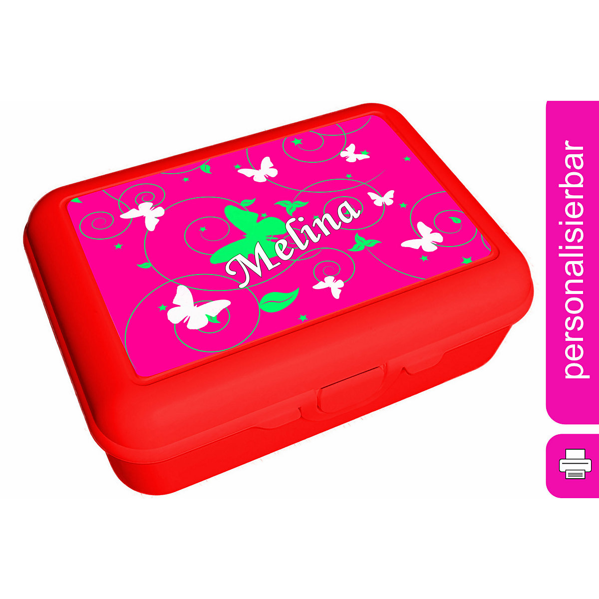 CreaDesign Brotdose mit Trennschale / Einsatz mit Name personalisiert Schmetterling Ornamente pink apfelgrün Spülmaschinenfest Mit Deckel BPA Frei Erweiterbar Leicht zu Säubern mit Namen Wiederverwendba