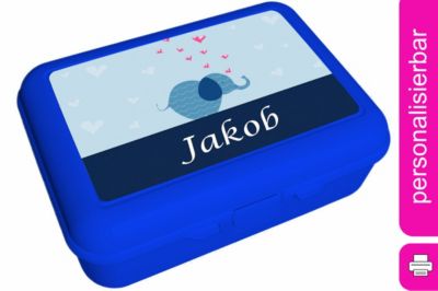 CreaDesign Brotdose mit Trennschale / Einsatz mit Name personalisiert Elefant blau Spülmaschinenfest Mit Deckel BPA Frei Erweiterbar Leicht zu Säubern mit Namen Wiederverwendbar