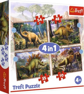 Puzzle Pappe Trefl 4 in 1 35+48+54+70 Teile Dinosaurier T-Rex Triceratops 34249 