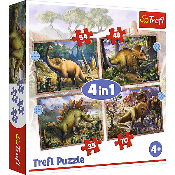 4 in 1 Puzzle Dinosaurier, 35/48/54/70 Teile
