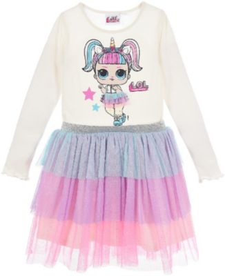 LOL Surprise Kinderkleid mit Tüllüberhang seidig l.o.l Mädchen 3-6 Jahre Neu 