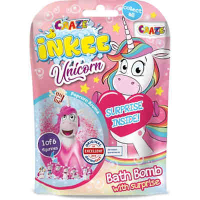 INKEE - Überraschungs-Badebombe Unicorn mit Popcornduft, 100 g + Überraschung