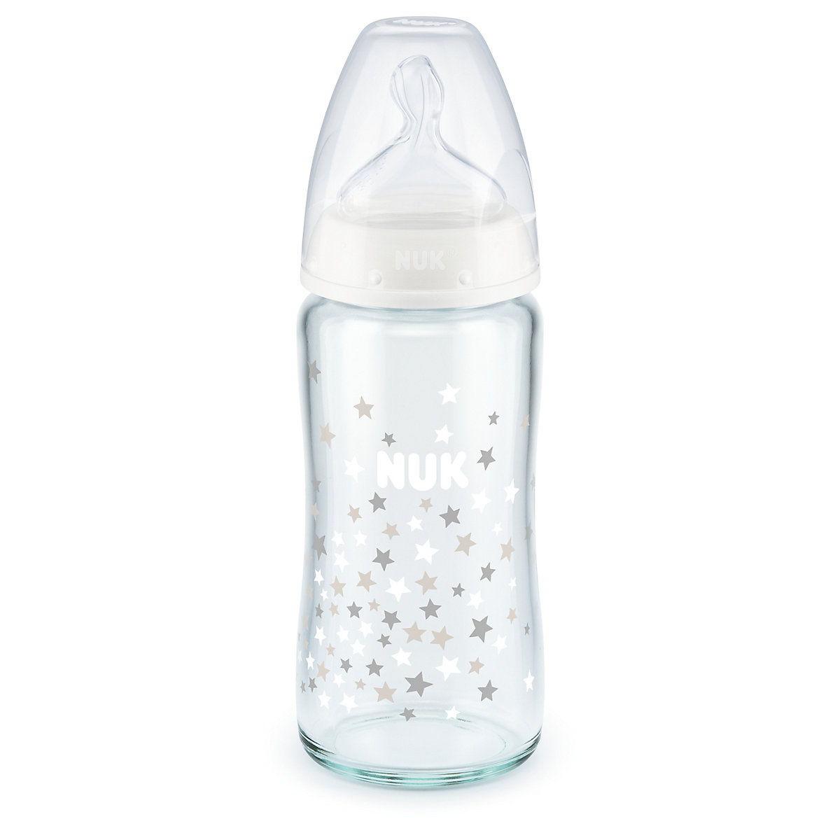 NUK First Choice+ Glas-Babyflasche mit Temperature Control kiefergerechter Trinksauger 240ml 0-6 Monate weiß
