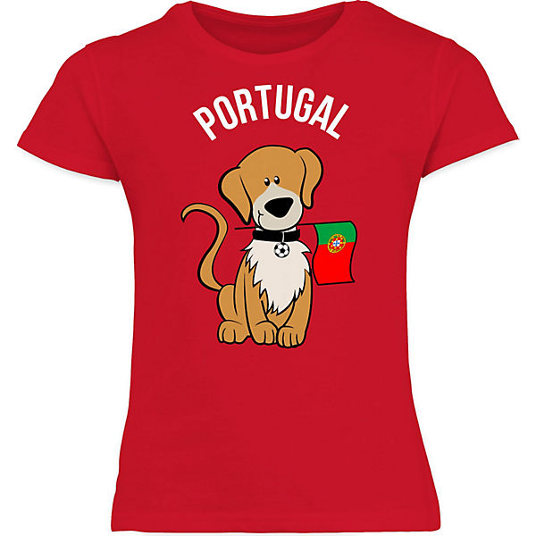 Fussball WM 2022 Fanartikel Kinder - Mädchen Kinder T-Shirt - Fußball EM Portugal Hund - T-Shirts für Mädchen
