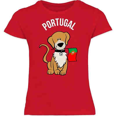 Fussball WM 2022 Fanartikel Kinder - Mädchen Kinder T-Shirt - Fußball EM Portugal Hund - T-Shirts für Mädchen