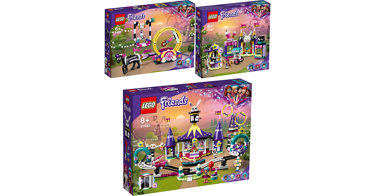 Spielzeug: Lego Friends 3er Set: 41686 Magische Akrobatikshow + 41687 Magische Jahrmarktbuden + 41685 Magische Jahrmarktachterbahn bunt