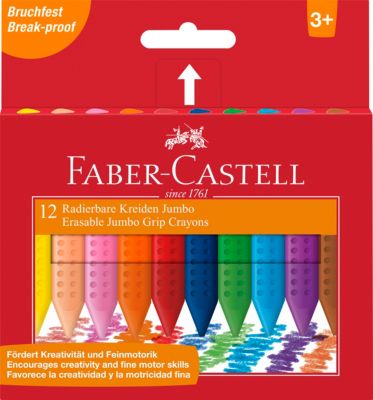 ergonomisch 12 Farben ab 4 FABER-CASTELL Radierbare Kreiden JUMBO Wachsmaler 