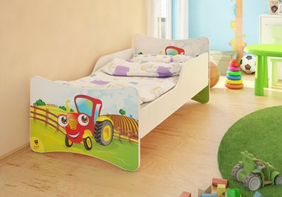best for kids Kinderbett mit Matratze und Rausfallschutz Traktor