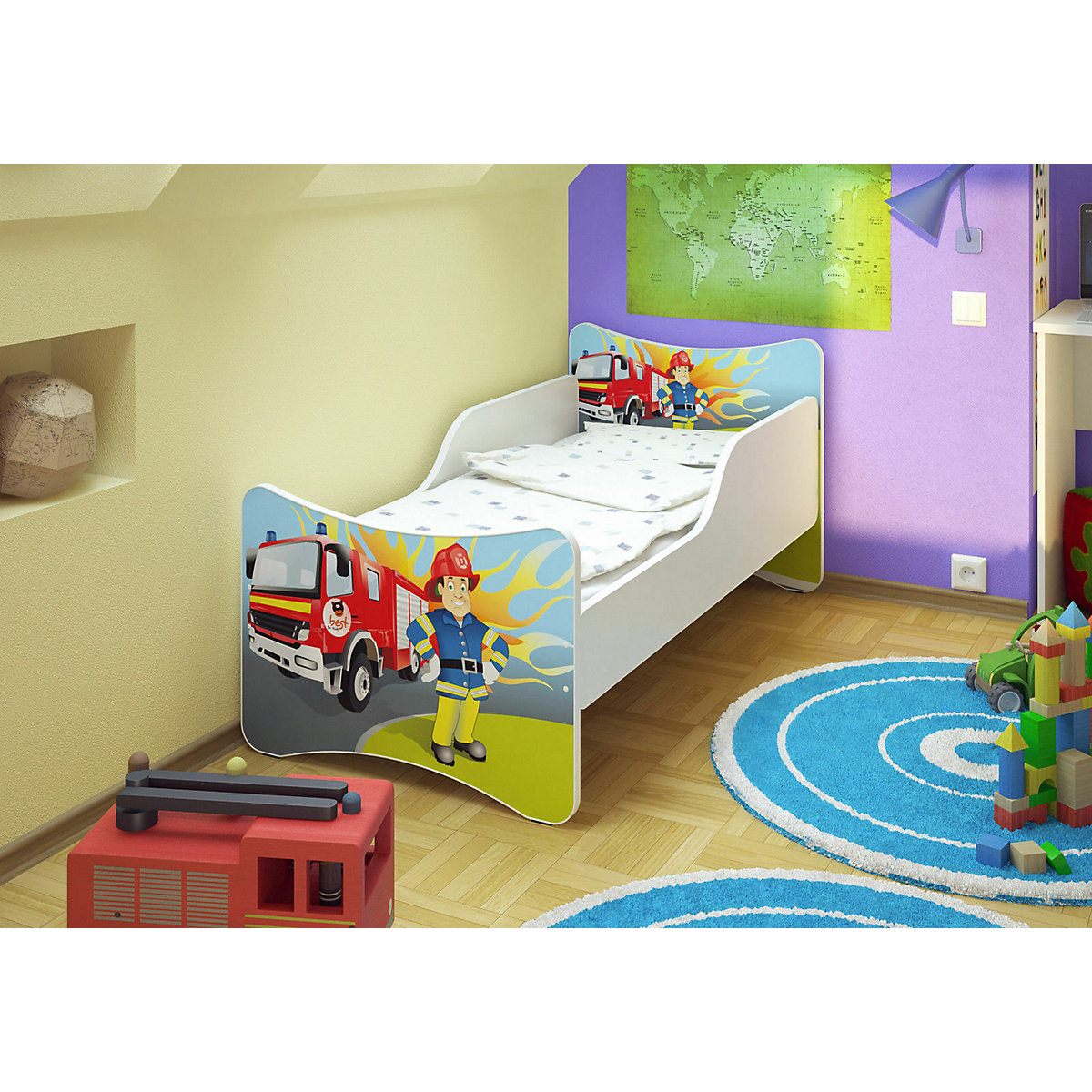 best for kids Kinderbett ohne Matratze mit Rausfallschutz Feuerwehr