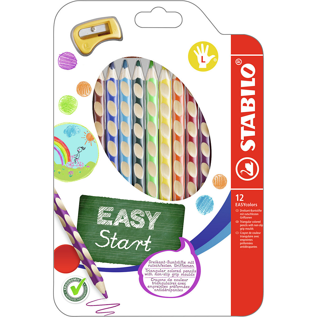 STABILO Buntstifte EASYcolors Linkshänder 12 Farben inkl. Spitzer