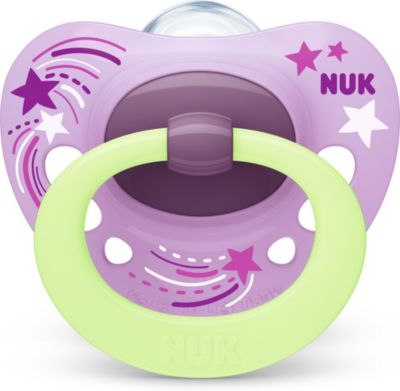 NUK Trendline Night Silikon-Schnuller kiefergerechte Form  2 Stück lila und grau 