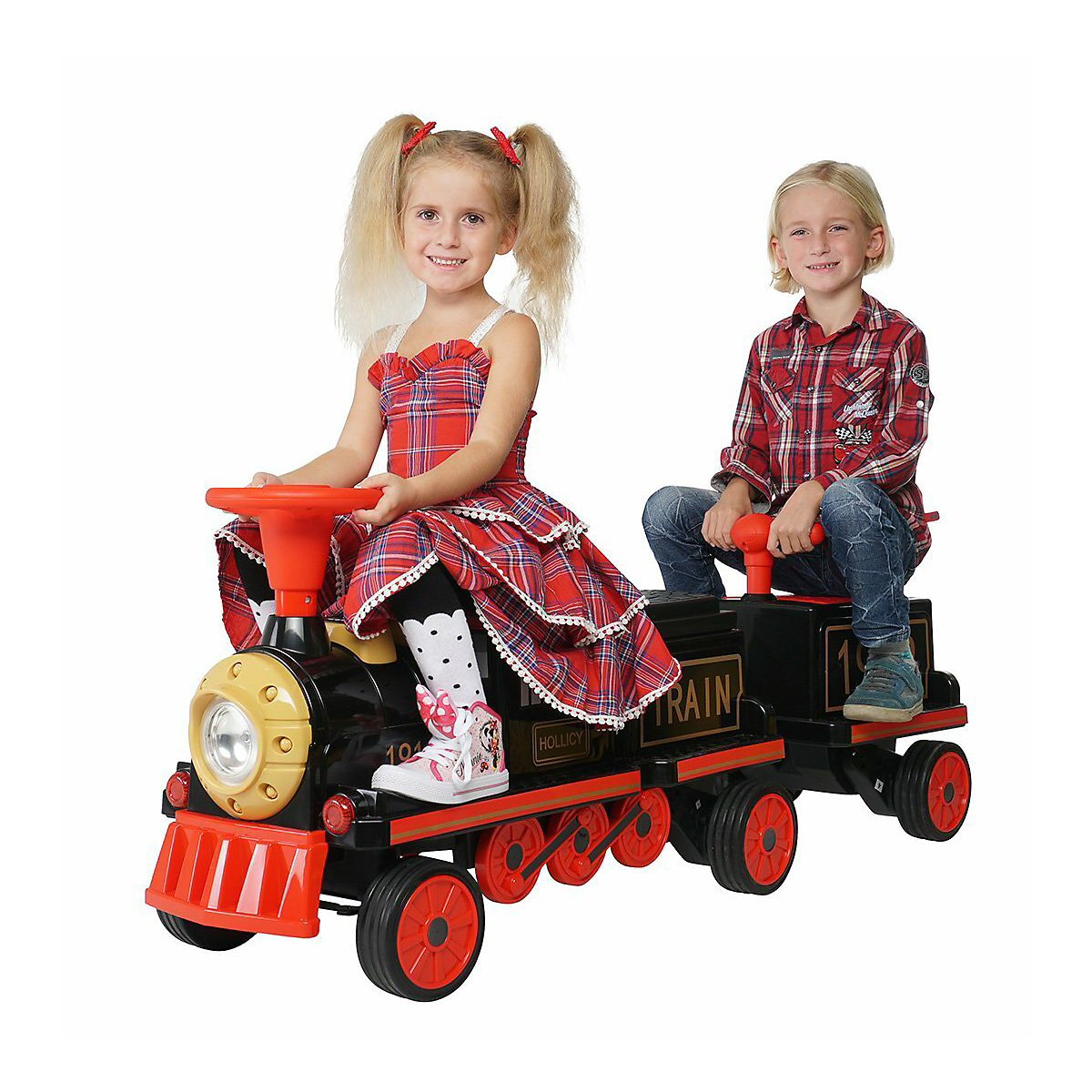 Actionbikes Motors Kinder Elektroauto Zug SX1919 Eisenbahn mit Anhänger Belastbarkeit 60 kg 3 Sitzplätze