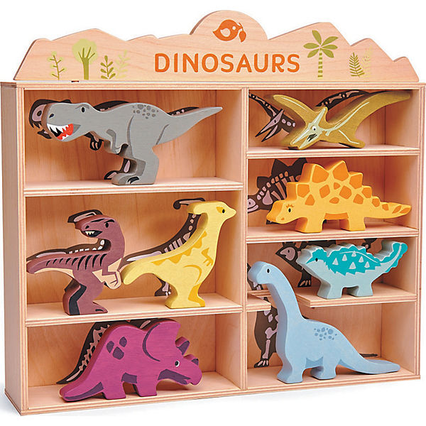 Dinosaurier, 8 Stück im Holzdisplay