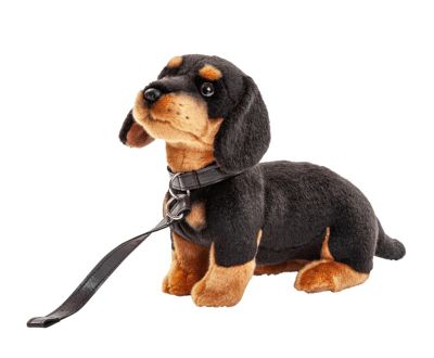 Stofftier Dackel mit Leine Kuscheltier Plüschtier Hund L. ca. 28 cm 