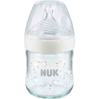 NUK Nature Sense Babyflasche aus Glas mit Temperature Control Anzeige, brustähnlicher Silikon-Trinksauger, 120 ml, weiß