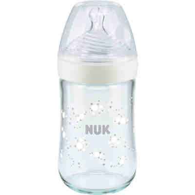 NUK Nature Sense Babyflasche aus Glas mit Temperature Control Anzeige, brustähnlicher Silikon-Trinksauger, 240 ml, weiß
