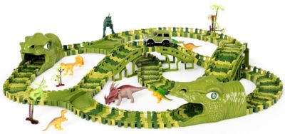 Dinosaurier Rennstrecke Set mit 153er Gleisblöcke Autorennbahn Kinder Spielzeug 