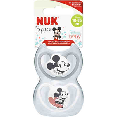 NUK Disney Minnie Mouse Space Silikon-Schnuller, kiefergerechte Form, 18-36 Monate, 2 Stück, grau & weiß