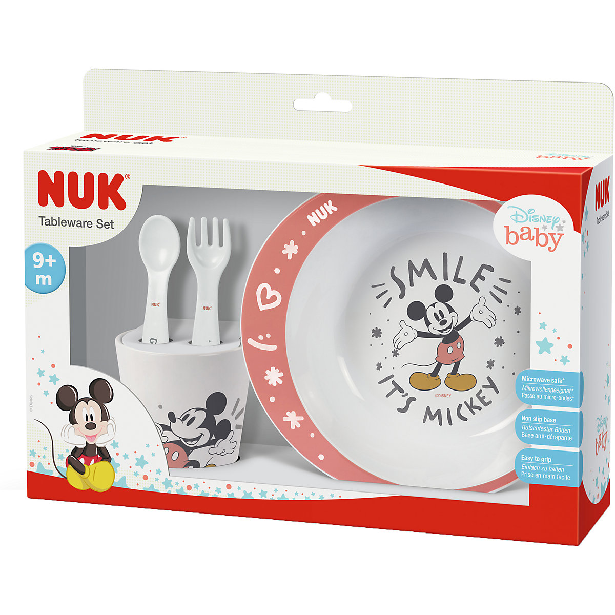 NUK Disney Mickey Mouse Esslernset Geschenkbox mit Trinkbecher Esslernteller und Esslernbesteck ab 9 Monaten