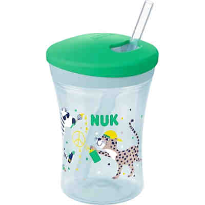 NUK Action Cup, 230ml, weicher Trinkhalm, auslaufsicher, ab 12 Monaten, BPA frei, grün