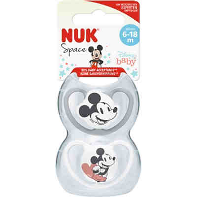 NUK Disney Minnie Mouse Space Silikon-Schnuller, kiefergerechte Form, 6-18 Monate, 2 Stück, grau & weiß