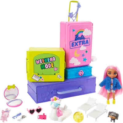 Barbie Extra Minis Set inkl. Puppe (pinke Haare) & Haustiere