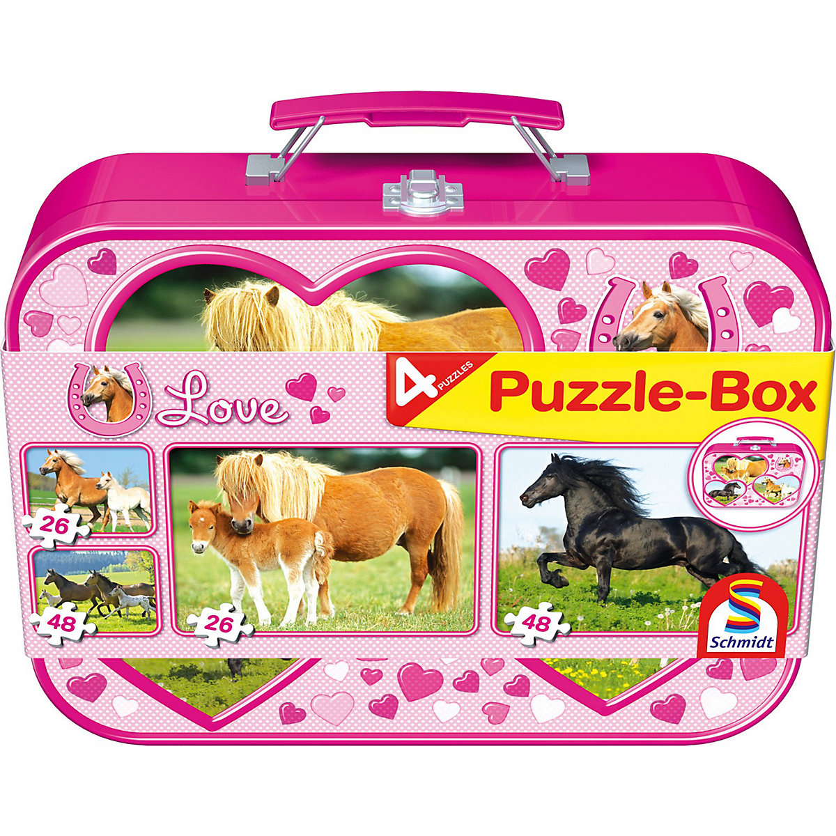 Schmidt Spiele Pferde Puzzle-Box 2x26 2x48 Teile im Metallkoffer