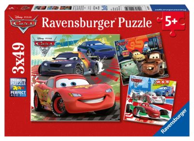 Image of 3er Set Puzzle, je 49 Teile, 21x21 cm, Disney Cars: Weltweiter Rennspaß