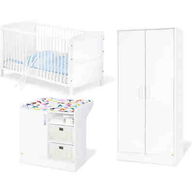 Komplett Kinderzimmer VIKTORIA, 3-tlg. (Kinderbett, Wickelkommode und 2-türiger Kleiderschrank), Weiß