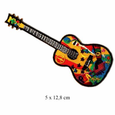 Aufnäher / Bügelbild 5 x 12,8 cm Gitarre Peace Frieden Hippie bunt 