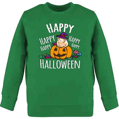 Halloween Kinder Party - Kinder Sweatshirt Pullover für Jungen und Mädchen - Happy Halloween - Meerschweinchen und Kürbis - weiß - Sweatshirts für Kinder