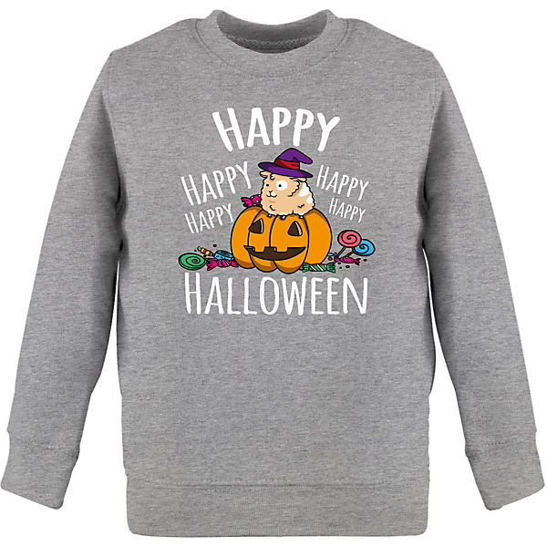 Halloween Kinder Party - Kinder Sweatshirt Pullover für Jungen und Mädchen - Happy Halloween - Meerschweinchen und Kürbis - weiß - Sweatshirts für Kinder