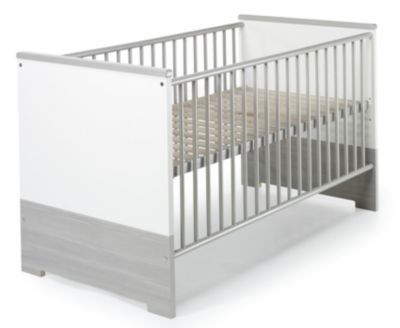 Schardt Komplett Kinderzimmer ECO SILBER 3-tlg. (Kinderbett Wickelkommode und 2-türiger Kleiderschrank mit Seitenregal) Pinie silberfarbig/weiß