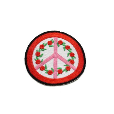 Aufnäher / Bügelbild pink 7,2 x 7,2 cm Peace Frieden Symbol Hippie 