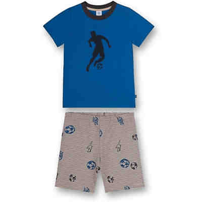 Jungen Schlafanzug Set 2-tlg. - Shorty, Jungen, Sanetta, für Kinder, Allover myToys Pyjamahosen Baumwolle, beige/blau | kurz