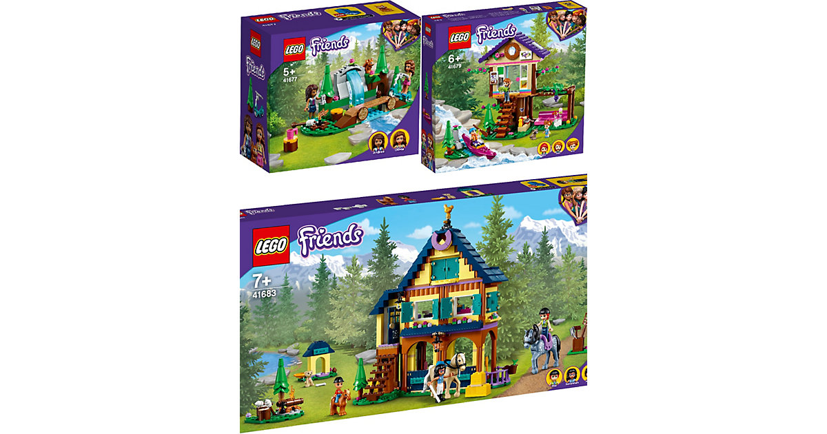 Spielzeug: Lego Friends 3er Set: 41677 Wasserfall im Wald + 41679 Baumhaus im Wald + 41683 Reiterhof im Wald bunt
