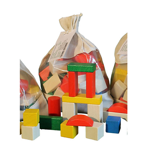 Holzspielzeug Baubeutel mit Holzbausteinen 30 tlg farbig