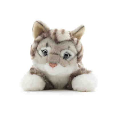 Katze mit getigertem Fell, liegend - braun-weiß oder grau-weiß - 38 cm (Länge) - Plüsch-Kätzchen - Plüschtier Kuscheltiere