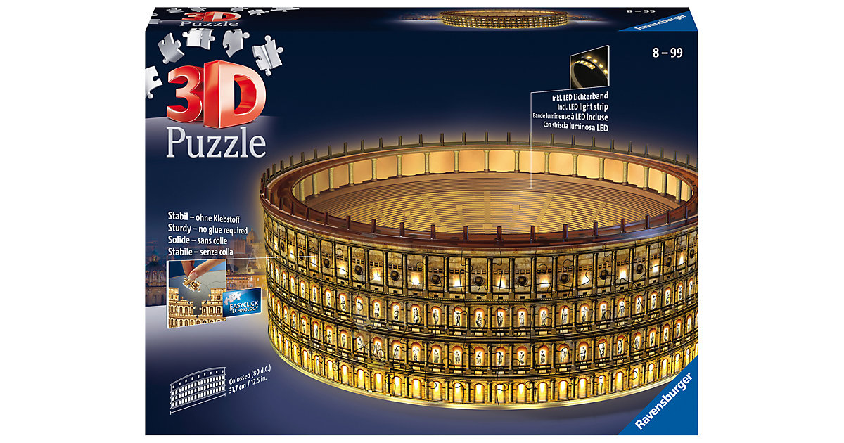 Puzzles: Ravensburger Ravensburger 3D Puzzle Kolosseum in Rom bei Nacht 11148 - leuchtet im Dunkeln, 216 Teile