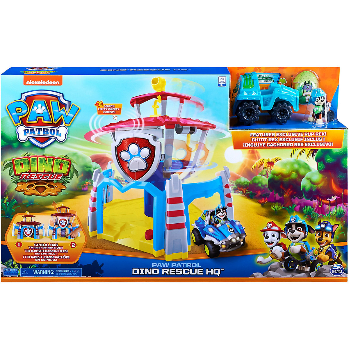PAW Patrol Dino Rescue Hauptquartier-Spielset mit Geräuschen sowie exklusiver Rex-Figur und Fahrzeug Spielzeug für Kinder ab 3 Jahren