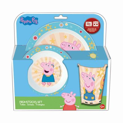 Peppa Pig Kinder Geschirr-Set mit Teller Müslischale und Becher 