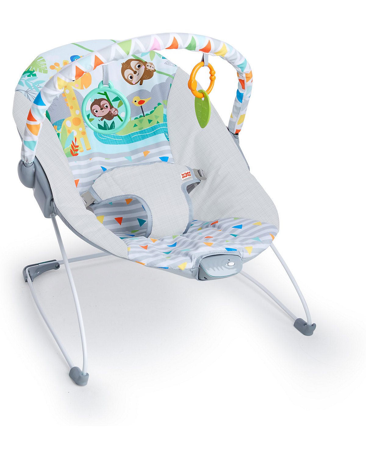 Bright Starts Babywippe Safari Fun mit Beruhigenden Vibrationen Maschinenwaschbarem Sitzpolster Rutschfesten Füßen und 2 Spielzeugen