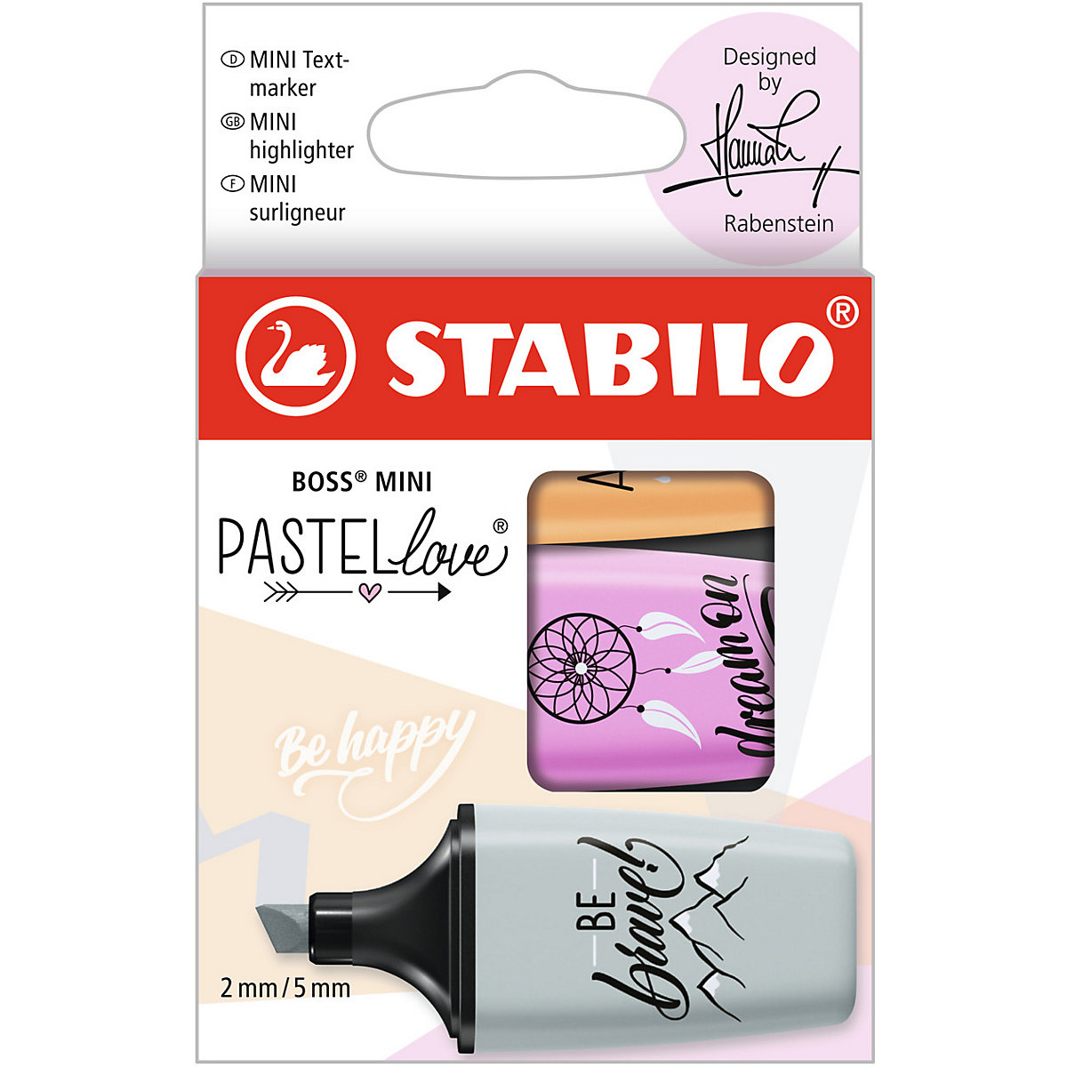 STABILO Textmarker BOSS MINI Pastellove 2.0 3 Farben (seidengrau fuchsie orange)