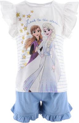 Mädchen kurzarm Pyjama Frozen Eiskönigin Anna Elsa Sommer Schlafanzug Shorty 